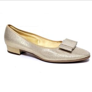 Vintage DANIEL GREEN Gold Sparkle Bow Low Heels 7